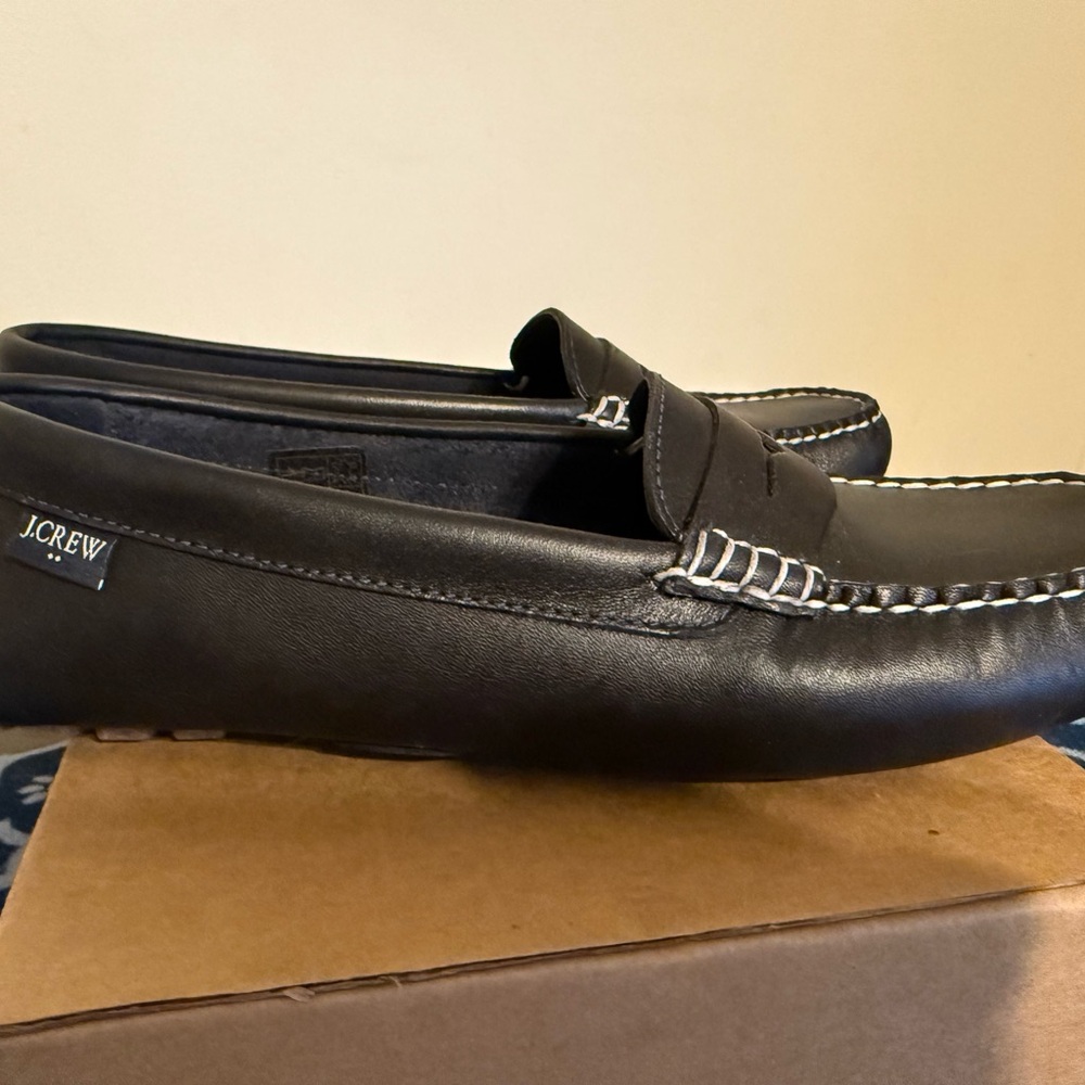 J. Crew Black Leather Flats Classic Penny Loafers